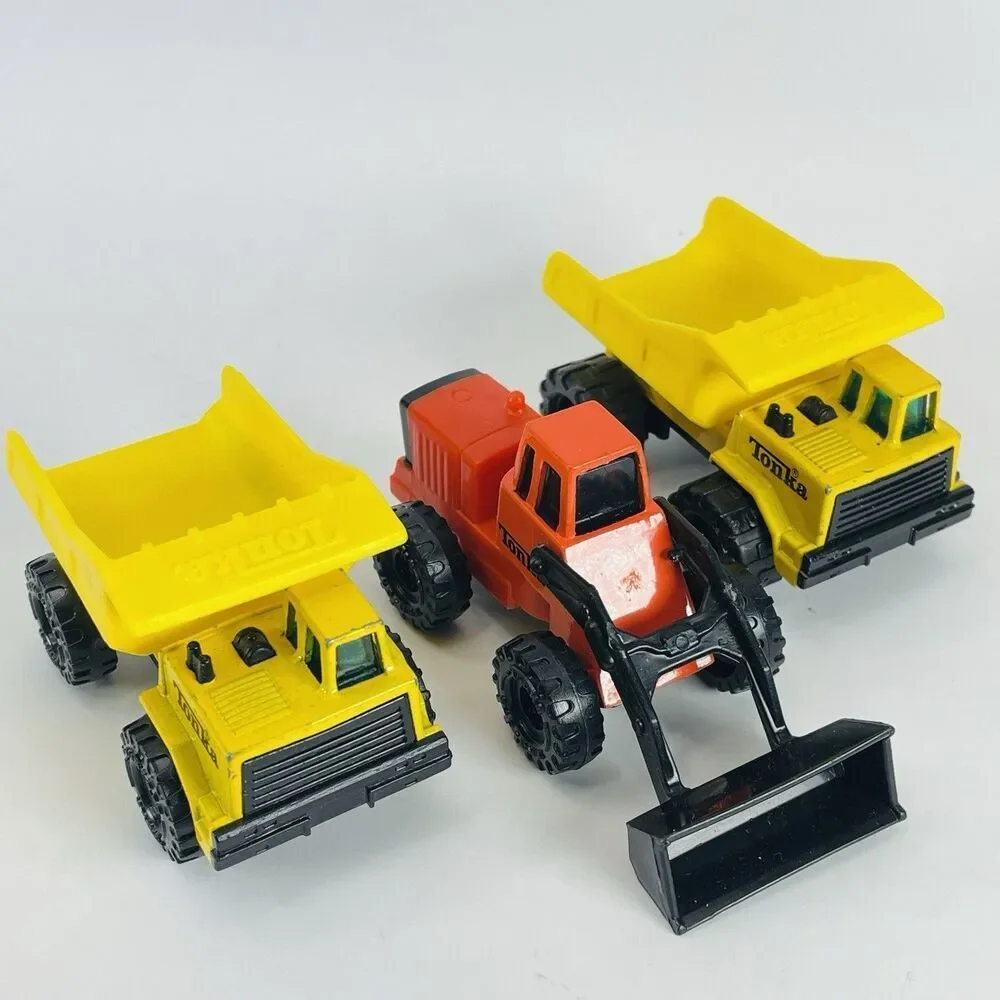 Lot of 3 Vtg Tonka Construction Vehicles 1992 Yellow Dump Trucks & Orange Load